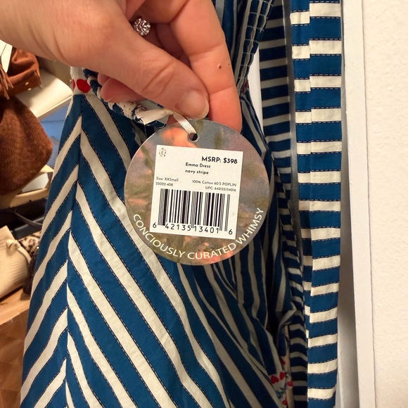 Striped Blue & White Tiered Maxi Dress with Red Trim - Picture 5 of 5